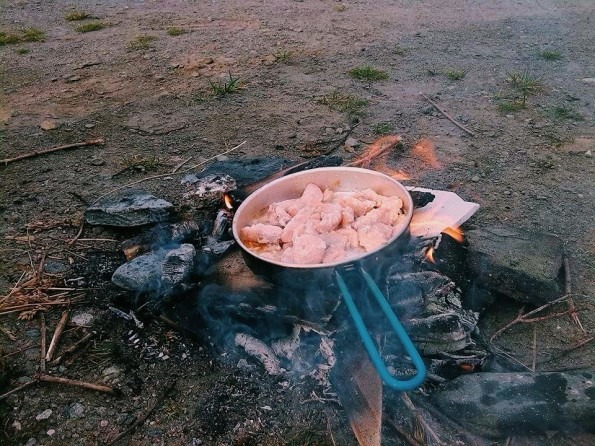 Eating on the road. Biking trip